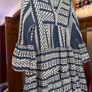 Anthropology Navy and White Patterned Dress